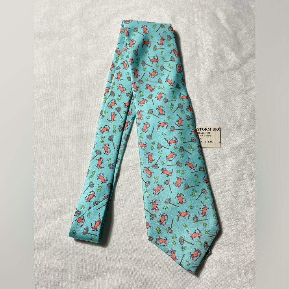 NWT Peter Blair Light Blue Crab Fishing Motif 100% Silk Necktie Made In USA VTG